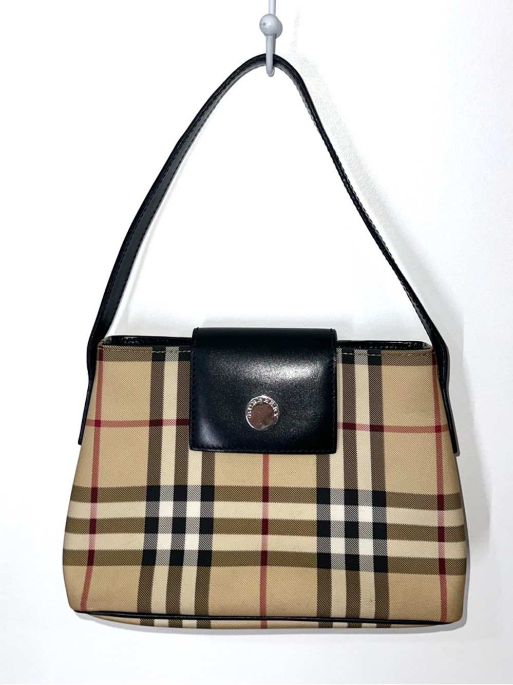 Burberry London Nova Check Mini Shoulder Bag Black Leather Flap Y2K Baguette